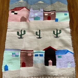 Handwoven Vintage Desert Town Tapestry Rug - Pastel & Neutral Colors